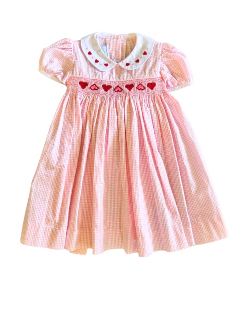 💕✨ Little English Smocked Heart Dress 2T Valentine Seersucker